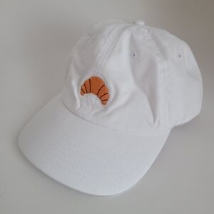 White Cap with Orange Croissant Embroidery